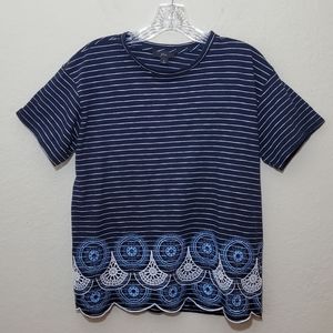 J. Crew Navy Striped Embroidered Cotton Shirt